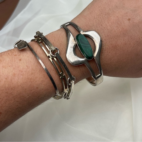 Taxco Jewelry - Taxco TH 59 Mexico Malachite stone Sterling Silver 925 Bracelet